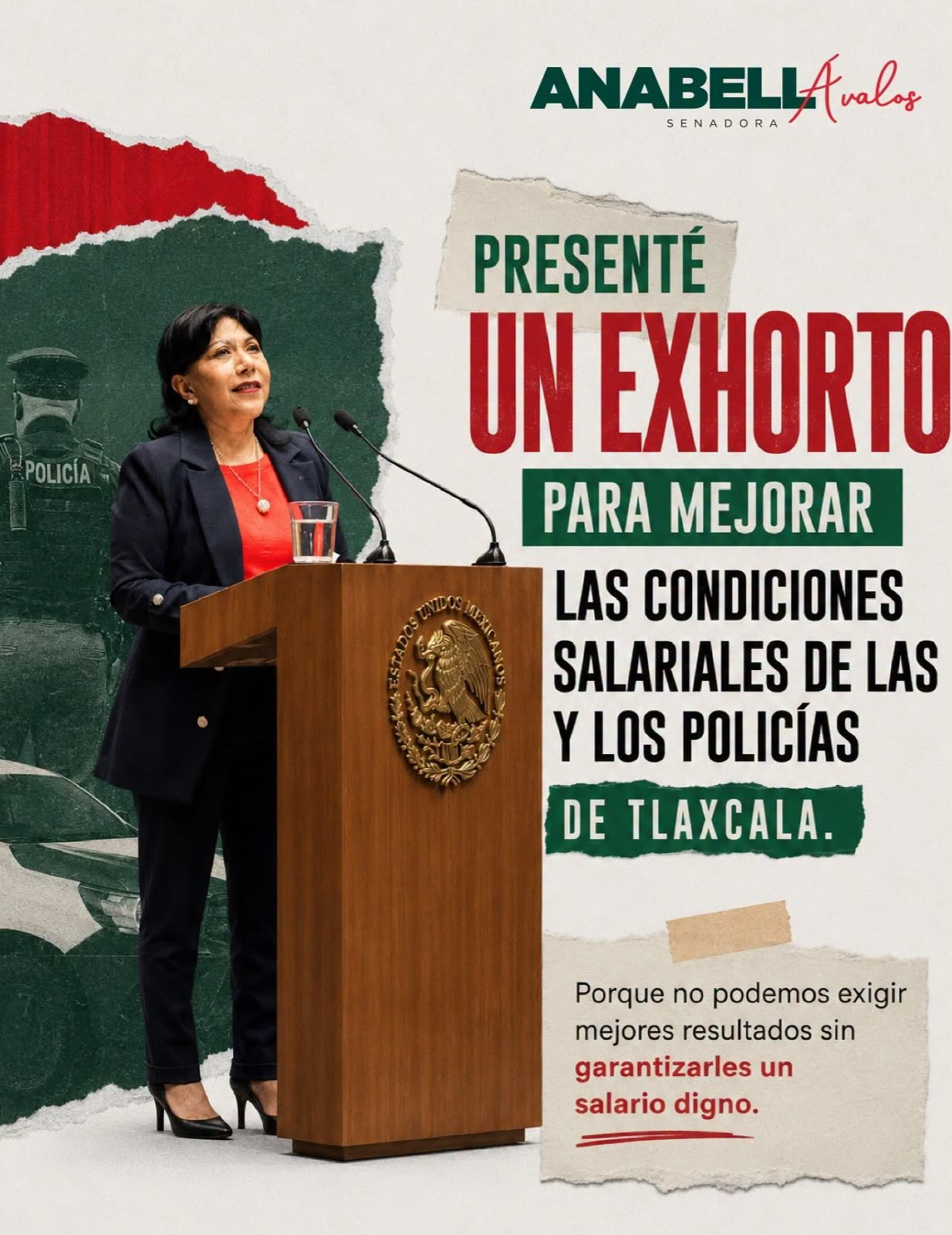 Anabell Ávalos exige en el Senado mejorar salarios de policías tlaxcaltecas